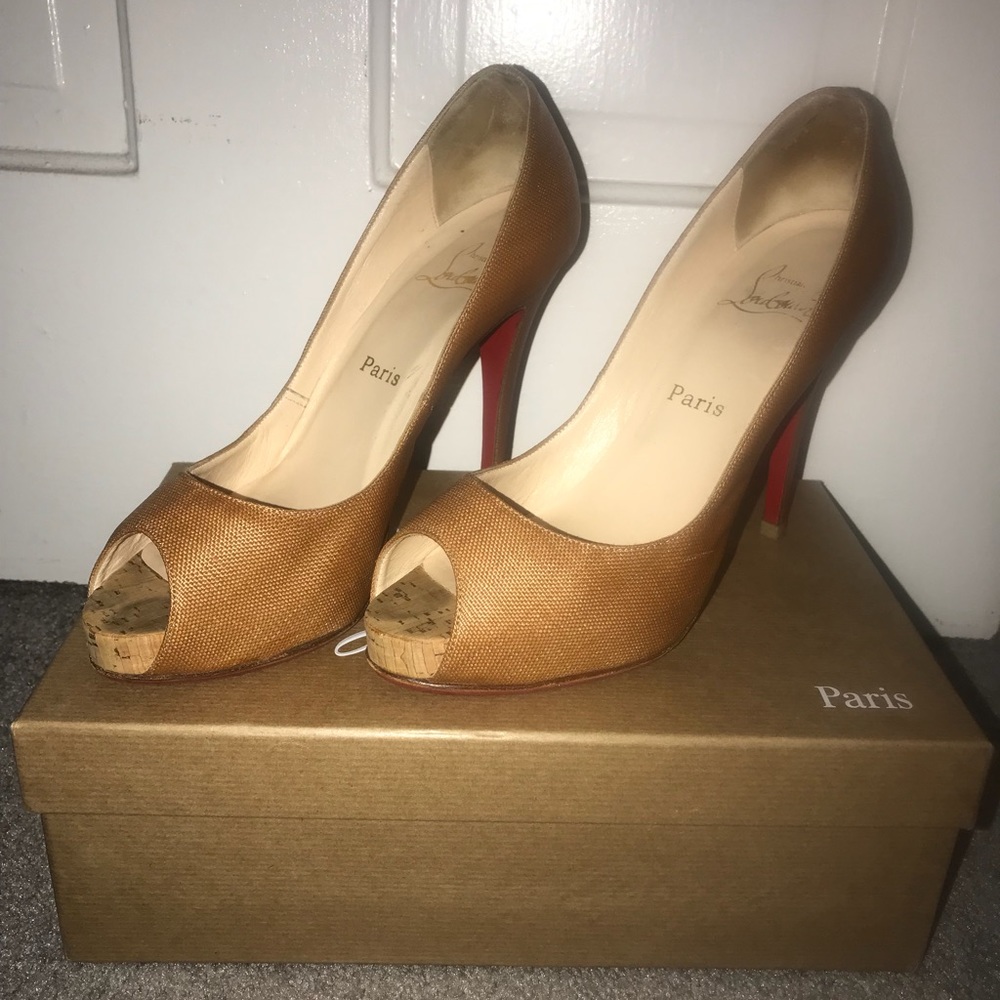 Christian Louboutin Very Prive Camel/Cork Heel